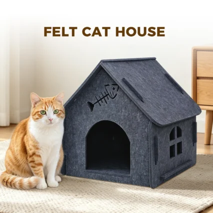 Detachable Splicing Felt Cat House for Indoor Cats, Assembleable Cabin Style Cat Cave Villa, Breathable Scratch Resistant All Seasons Universal Pet Hideaway Shelter for Kittens