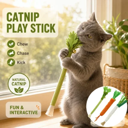 Interactive Cat Chew Toy with Bell Natural Catnip Molar Stick High Bite Kitten Teeth Cleaning Toy for Cats