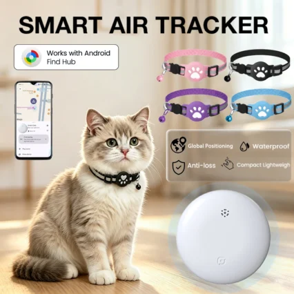 Cat Smart Tracking Collar Lightweight Waterproof Adjustable Works with Google Find Hub Bluetooth Anti Lost GPS Locator for Pet