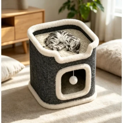 Cute Warm Cat Cave Bed Washable Modern Indoor Hideaway for Small Pets Multiple Cats