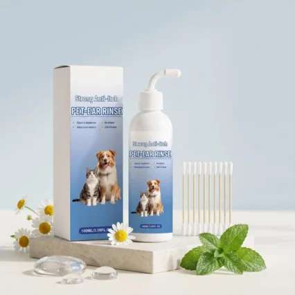 Dog Ear Cleaner Solution 100ml Gentle Deep Cleaning Soothing Dog Ear Rinse Wax Removal Kit for Pet Puppy Kitten Home Daily