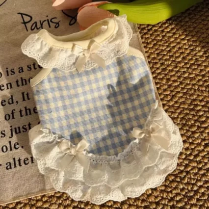 Cute Bow Lace Design Pet Dog and Cat Checkered Clothes Comfortable Lightweight Cat Vest Breathable Small Dog Vest