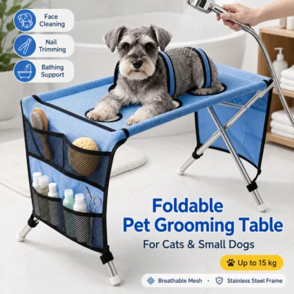 Pet Grooming Table Foldable Dog Grooming Bed Portable Cat Care Station Adjustable Bathing Trimming Table Non Slip Surface Tool