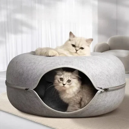 Felt Donut Cat House Closed Cat Tunnel Cat Nest Dog Bed Pet Shelter Hide 2-in-1 Tunnel House Four-season Universal Winter Warm