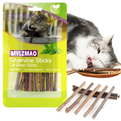Silvervine Sticks for Cats, 10PCS Kitten Toys Catnip Toys Kitty Chew Toys Wooden Stick Kitten Teething Toys Suitable for Cats