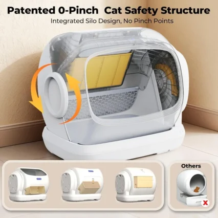 Robotail Self-Cleaning Cat Litter Box, 106L XXXL Extra Large Open-Top Automatic Litter Box for Large Cats, Custom