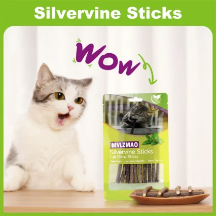 Silvervine Sticks for Cats, 10PCS Kitten Toys Catnip Toys Kitty Chew Toys Wooden Stick Kitten Teething Toys Suitable for Cats