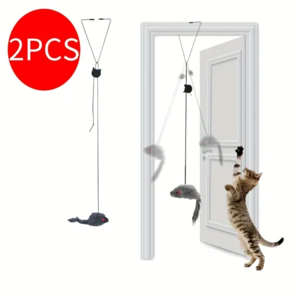 2 PCS Adjustable Hanging Cat Toy Interactive Mouse Toys Hanging Door Retractable Plaything Funny Kitten Scratch Rope Mouse Toy