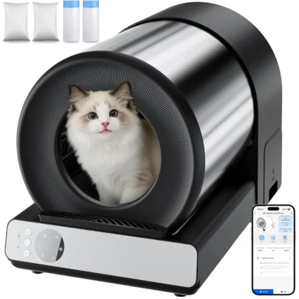 Self Cleaning Litter Box for Multiple Cats, Automatic Cat Litter Box Large Capacity, Stainless Steel Drum with App, Customized