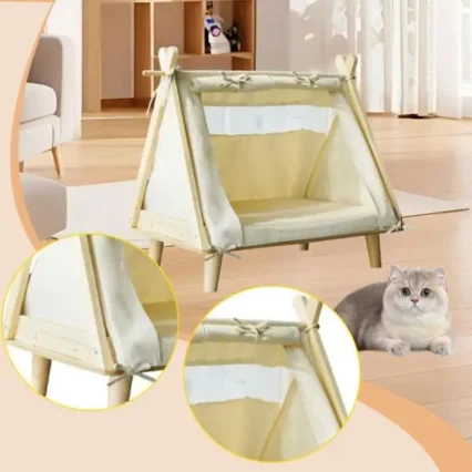 Raised Pet Teepee Tent for Small Dogs & Cats Portable Puppy Bed Elevated Cot with Cushion Dog Teepee Bed for Pets Indoor Outdoor