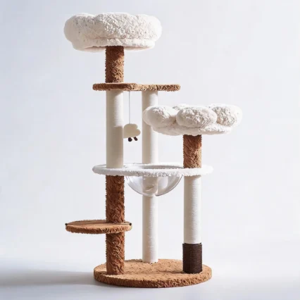 Wholesale Luxury Classic Aesthetic Flower Cat Tree Tower Space Capsule Large Multi-Level Wood Pet Furniture Sisal Scratching