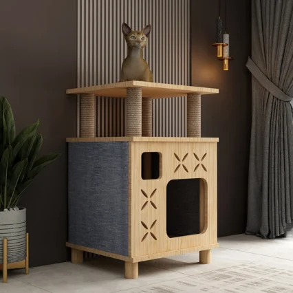 Cat Tree Tower for Indoor Cats Solid Pine Wood Cat Climbing Frame  Natural Sisal Rope Scratching Post Space-Saving Cat Furniture