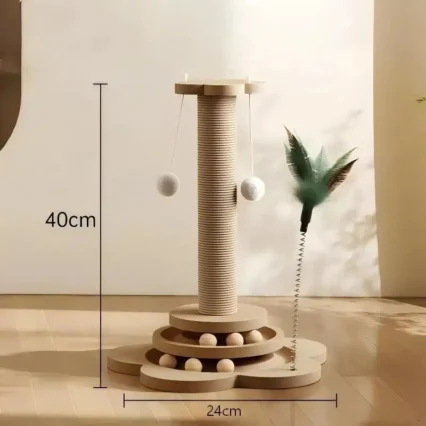 Solid Wood Cat Turntable with Funny Stick Balls Durable Sisal Scratching Board Pet Toy Cat Supplies Grab Column for Cats