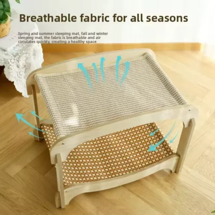 Double Layer Cat Bed Mortise Tenon Detachable Easy Assembly Wear-Resistant Elevated Cat Nest Wooden Furniture Breathable Cushion