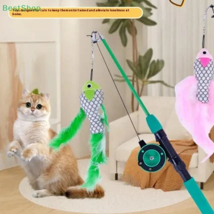 🍄Telescopic Fishing Rod Cat Teaser,Funny Kitten Wand Pet Toy
