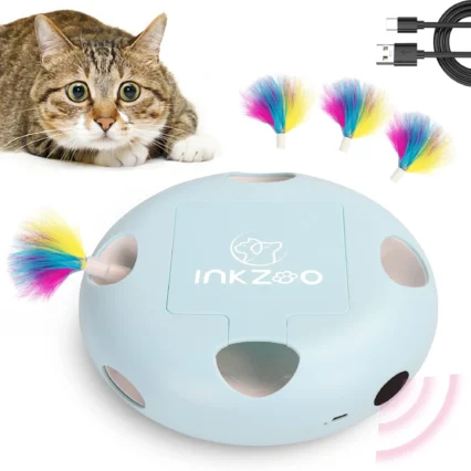 Cat Toys, 7-Hole Smart Sensor Pop-Up Feather Toys, USB Powered Indoor Cat Automatic Kitten Toys, Blue